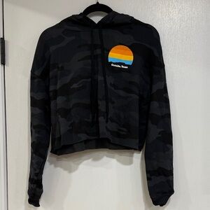 Black Camo Hoodie with Sunset Graphic